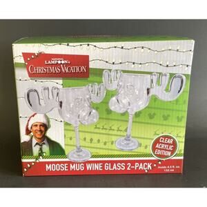NEW National Lampoon's Christmas Vacation Moose Mug Acrylic Wine Glasses Set 2